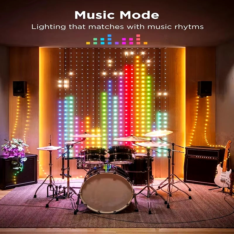 400Leds Smart Curtain String Light Bluetooth APP Control Christmas Fairy Light DIY Picture Display Garland Party Wedding Decor