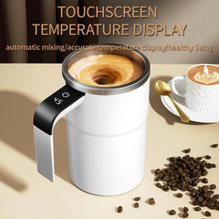 Automatic Coffee Stirring Cup, Stainless Steel Self-Stirring Coffee Cup with Lid, Auto Stir & Heating Feature, LED Intelligent Display Temperature